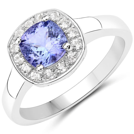 Bids.com 1.51 Carat Genuine Tanzanite and White Topaz .925 Sterling Silver ring Rings
