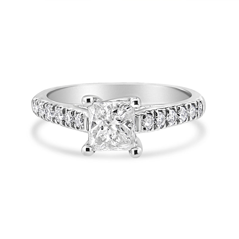 Bids.com 14K White Gold 1 1/5 Cttw 4-Prong Set Princess Diamond Classic Engagement Ring (I1-I2 Color, H-I Clarity) Ring Size 7 Rings