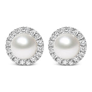 Bids.com 10K White Gold 4.5mm Cultured Freshwater Pearl and 1/7 Cttw Diamond Halo Stud Earring (I-J Color, I1-I2 Clarity) Earrings