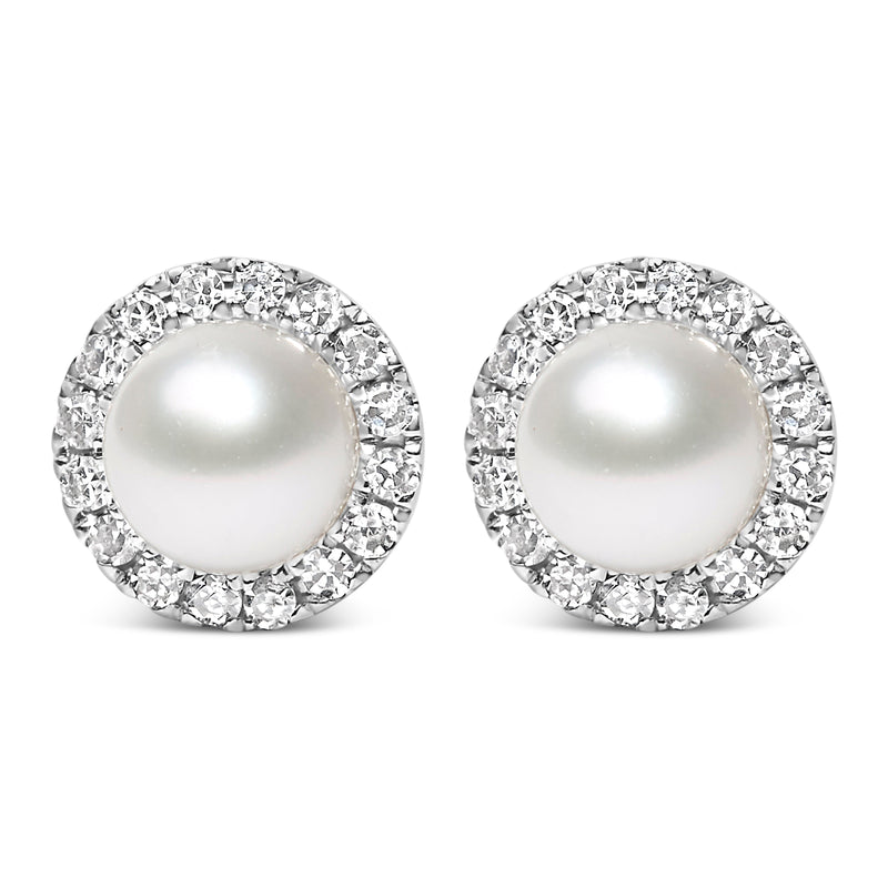 Bids.com 10K White Gold 4.5mm Cultured Freshwater Pearl and 1/7 Cttw Diamond Halo Stud Earring (I-J Color, I1-I2 Clarity) Earrings