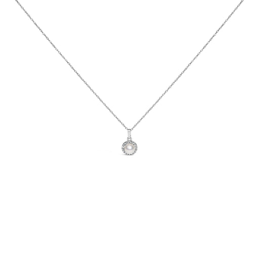 Bids.com 10K White Gold 5MM Cultured Pearl and Diamond Accent Halo Pendant Necklace Necklaces