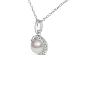 Bids.com 10K White Gold 5MM Cultured Pearl and Diamond Accent Halo Pendant Necklace Necklaces