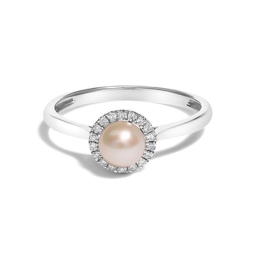 Bids.com 10K White Gold 5MM Cultured Freshwater Pearl  and Diamond Halo Ring (I-J Color, I1-I2 Clarity) - Ring Size 6.5 Rings