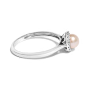 Bids.com 10K White Gold 5MM Cultured Freshwater Pearl  and Diamond Halo Ring (I-J Color, I1-I2 Clarity) - Ring Size 6.5 Rings