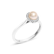 Bids.com 10K White Gold 5MM Cultured Freshwater Pearl  and Diamond Halo Ring (I-J Color, I1-I2 Clarity) - Ring Size 6.5 Rings