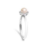 Bids.com 10K White Gold 5MM Cultured Freshwater Pearl  and Diamond Halo Ring (I-J Color, I1-I2 Clarity) - Ring Size 6.5 Rings