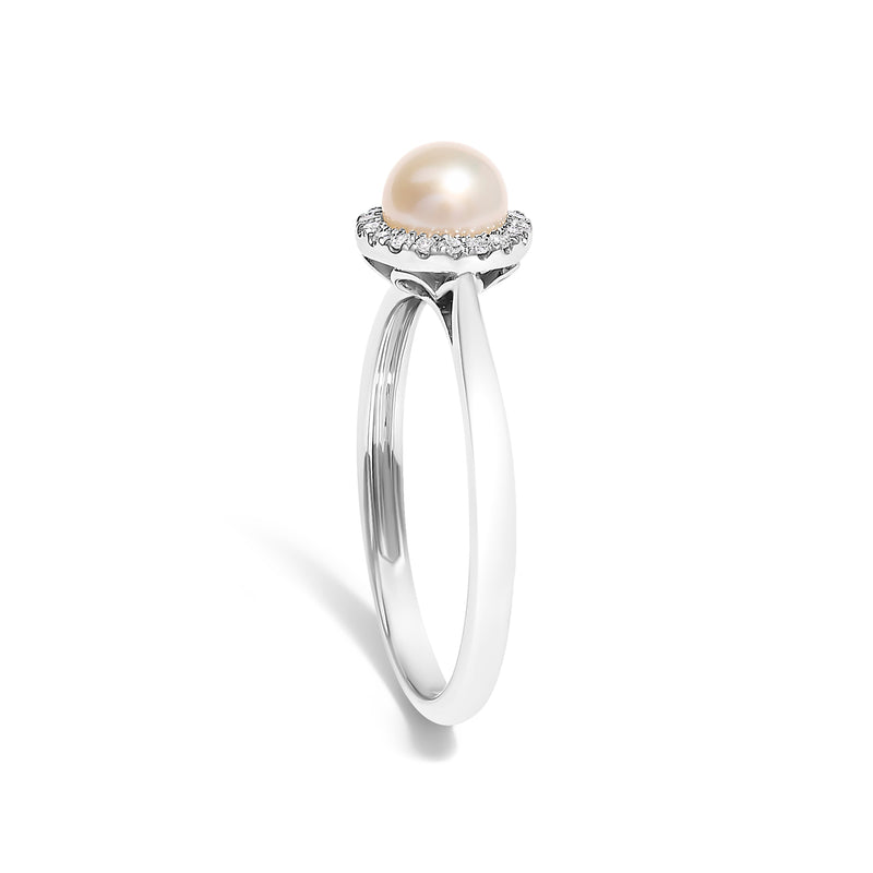Bids.com 10K White Gold 5MM Cultured Freshwater Pearl  and Diamond Halo Ring (I-J Color, I1-I2 Clarity) - Ring Size 6.5 Rings