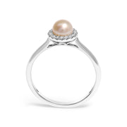 Bids.com 10K White Gold 5MM Cultured Freshwater Pearl  and Diamond Halo Ring (I-J Color, I1-I2 Clarity) - Ring Size 6.5 Rings