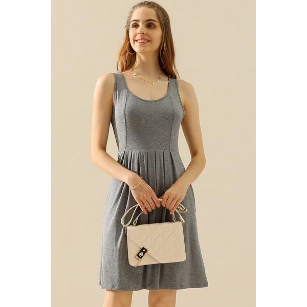 Doublju Round Neck Ruched Sleeveless Dress with Pockets