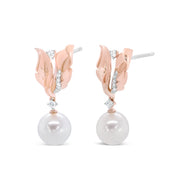 Bids.com 14K Rose Gold 1/6 Cttw Round Diamond and 8mm Round Pearl Floral Drop Stud Earrings (H-I Color, I1-I2 Clarity) Earrings