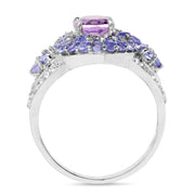 Bids.com 2.88 Carat Genuine Amethyst, Tanzanite & White Topaz .925 Sterling Silver Ring Rings