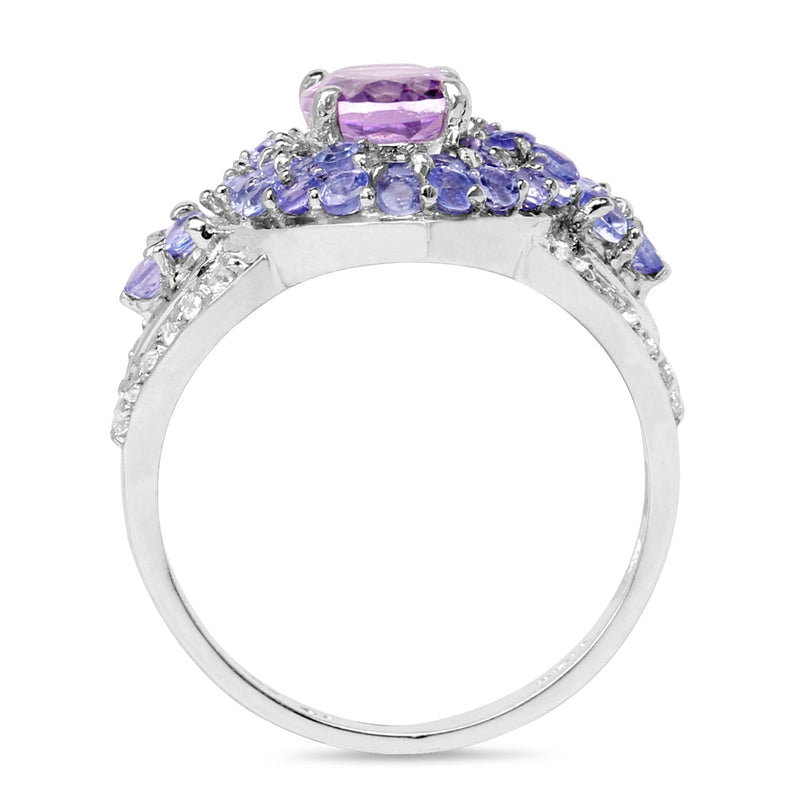Bids.com 2.88 Carat Genuine Amethyst, Tanzanite & White Topaz .925 Sterling Silver Ring Rings