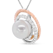 Bids.com 14K Rose and White Gold 3/8 Cttw Pave Diamond and 9mm Round Pearl Spiral Openwork 18" Pendant Necklace- (H-I Color, VS1-VS2 Clarity) Necklaces