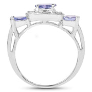 Bids.com 1.00 Carat Genuine Tanzanite and White Topaz .925 Sterling Silver Ring Rings