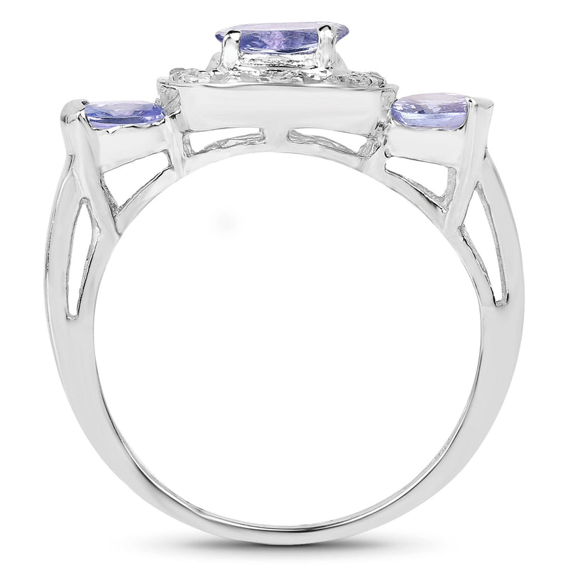 Bids.com 1.00 Carat Genuine Tanzanite and White Topaz .925 Sterling Silver Ring Rings