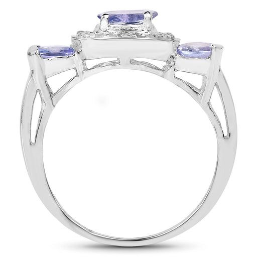 Bids.com 1.00 Carat Genuine Tanzanite and White Topaz .925 Sterling Silver Ring Rings