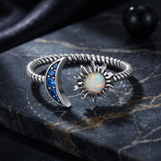 Bids.com 925 Sterling Silver Oxidized Silver Pavé Setting CZ Translucent Opal Ring Rings