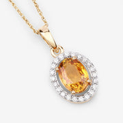 Bids.com 1.78 Carat Genuine Yellow Sapphire and White Diamond 14K Yellow Gold Pendant Pendants