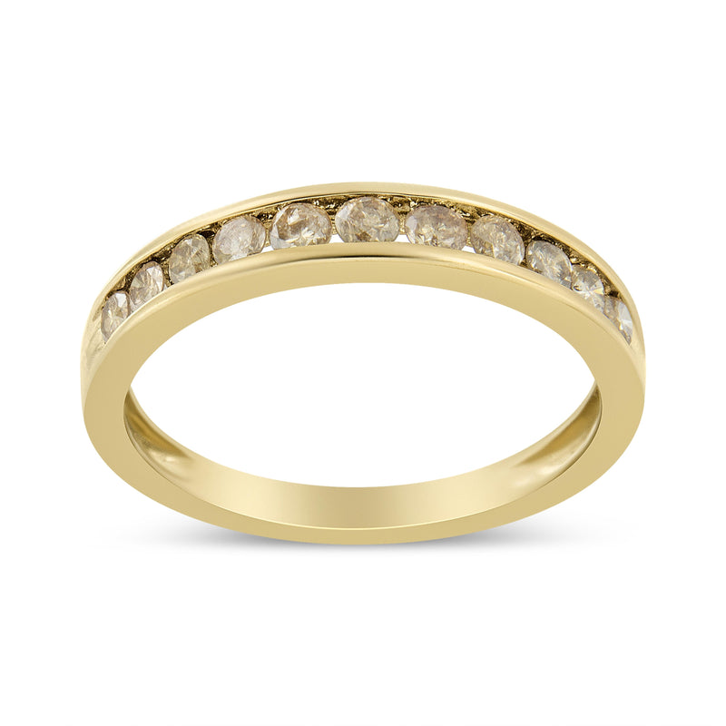 Bids.com 14K Yellow Gold Plated .925 Sterling Silver 1/2 Cttw Channel Set Round Champagne Diamond 11 Stone Band Ring (K-L Color, I1-I2 Clarity) - Size 7 Rings