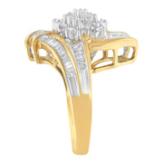 Bids.com 10K Yellow Gold Round and Baguette-Cut Diamond Bypass Cluster Ring (1.0 Cttw, I-J Color, I1-I2 Clarity) - Size 8 Rings