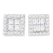 Bids.com 14K White Gold 1 cttw Round and Baguette Diamond Stud Earrings (H-I, SI1-SI2) Earrings