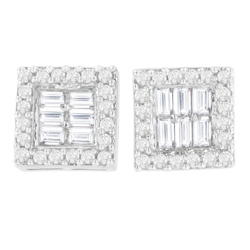 Bids.com 14K White Gold 1 cttw Round and Baguette Diamond Stud Earrings (H-I, SI1-SI2) Earrings