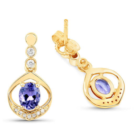 Bids.com 0.76 Carat Genuine Tanzanite and White Diamond 14K Yellow Gold Earrings Earrings