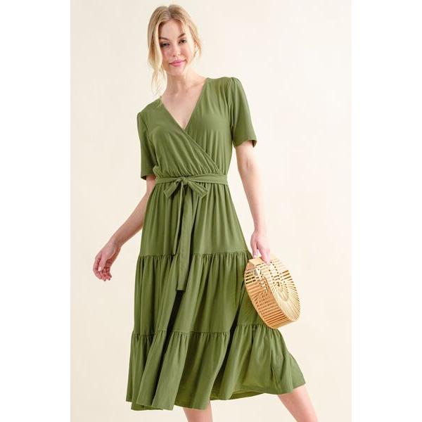 And The Why Soft Short Sleeve Tiered Midi Dress