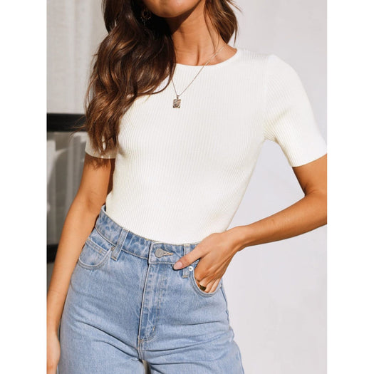 Round Neck Short Sleeve Knit Top