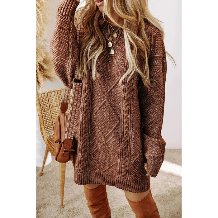 Cable-Knit Round Neck Sweater Dress