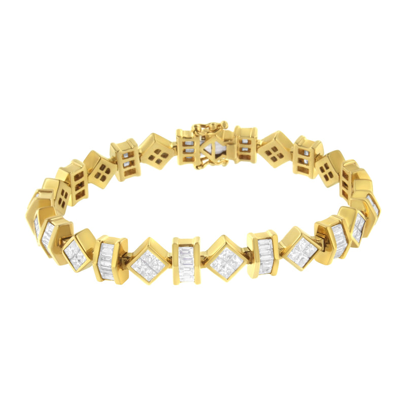 Bids.com 14K Yellow Gold 7.50 Cttw Princess and Baguette Diamond Geometric Link Bracelet Bracelets