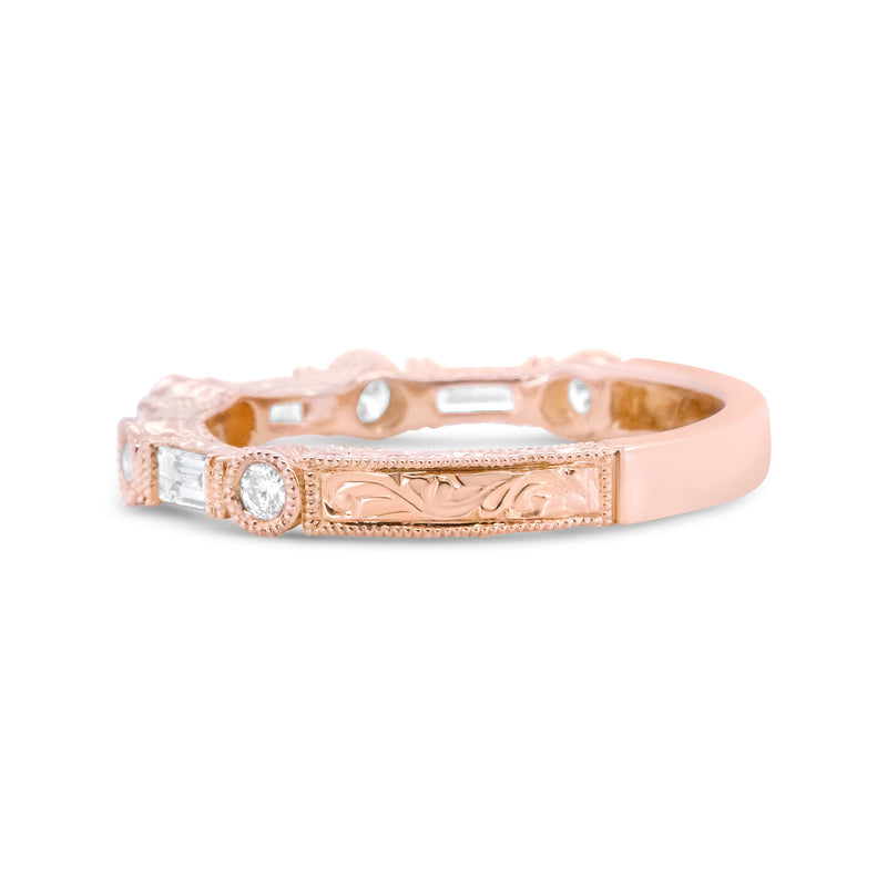 Bids.com 14K Rose Gold 3/8 Cttw Baguette and Round Diamond Bridal Band - (H-I Color, VS1-VS2 Clarity) - Size 6.75 Rings