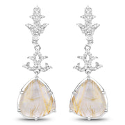 Bids.com 15.97 Carat Genuine Golden Rutile And White Topaz .925 Sterling Silver Earrings Earrings