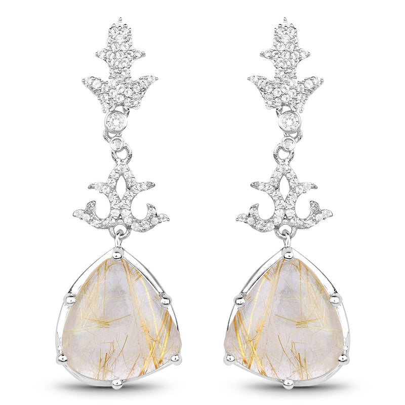 Bids.com 15.97 Carat Genuine Golden Rutile And White Topaz .925 Sterling Silver Earrings Earrings