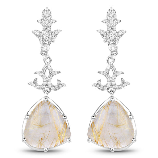 Bids.com 15.97 Carat Genuine Golden Rutile And White Topaz .925 Sterling Silver Earrings Earrings