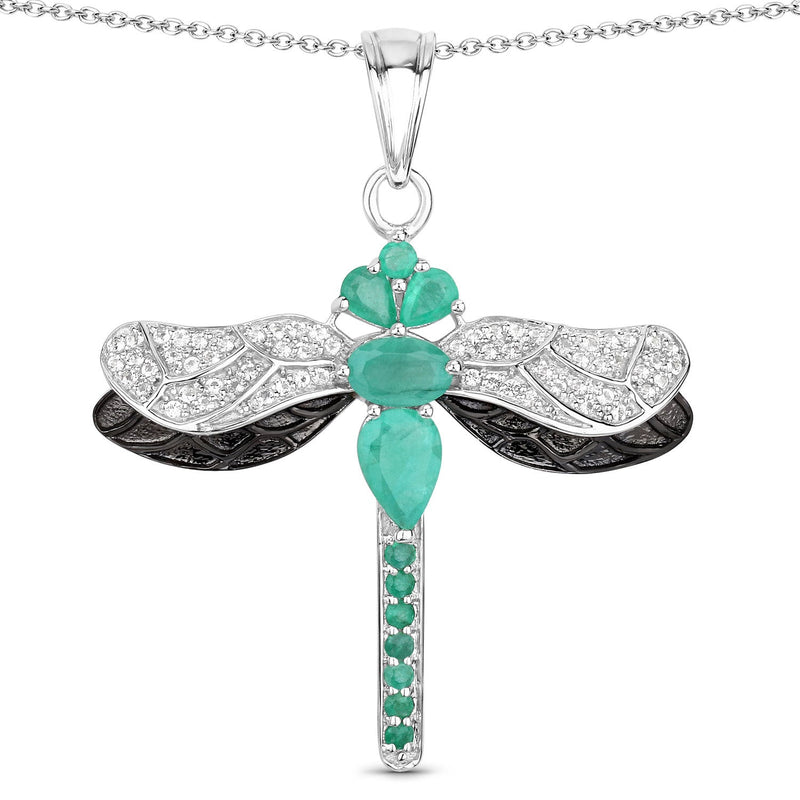 Bids.com 1.87 Carat Genuine Zambian Emerald and White Topaz .925 Sterling Silver Pendant Pendants