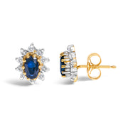 Bids.com 14K Yellow Gold 1/4 Cttw Diamond and Blue Sapphire Sunburst Halo Stud Earrings (K-L Color, I1-I2 Clarity) Earrings