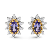 Bids.com 14K Yellow Gold 1/4 Cttw Diamond and Blue Purple Tanzanite Sunburst Halo Stud Earrings (K-L Color, I1-I2 Clarity) Earrings