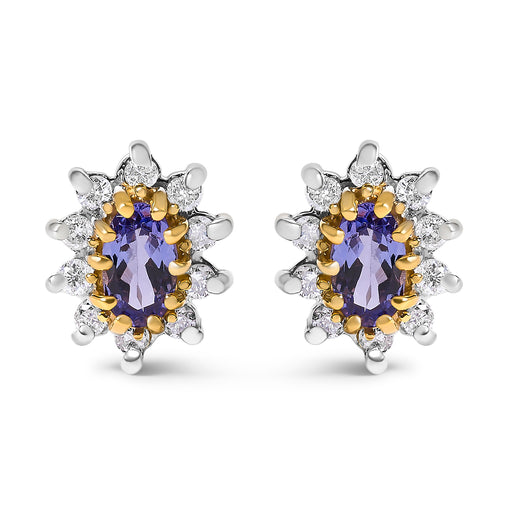Bids.com 14K Yellow Gold 1/4 Cttw Diamond and Blue Purple Tanzanite Sunburst Halo Stud Earrings (K-L Color, I1-I2 Clarity) Earrings