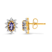 Bids.com 14K Yellow Gold 1/4 Cttw Diamond and Blue Purple Tanzanite Sunburst Halo Stud Earrings (K-L Color, I1-I2 Clarity) Earrings