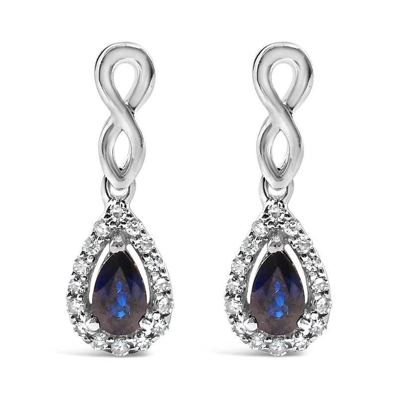 Bids.com 10K White Gold Pear Cut Blue Sapphire and 1/7 Cttw Diamond Infinity Drop and Dangle Earrings (I-J Color, I1-I2 Clarity) Earrings