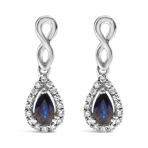 Bids.com 10K White Gold Pear Cut Blue Sapphire and 1/7 Cttw Diamond Infinity Drop and Dangle Earrings (I-J Color, I1-I2 Clarity) Earrings