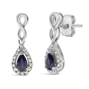 Bids.com 10K White Gold Pear Cut Blue Sapphire and 1/7 Cttw Diamond Infinity Drop and Dangle Earrings (I-J Color, I1-I2 Clarity) Earrings