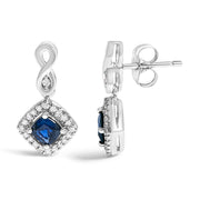 Bids.com 10K White Gold Blue  Sapphire and Diamond Halo Cushion Shaped Drop Earrings (I-J Color, I1-I2 Clarity) Earrings