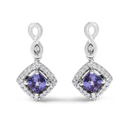 Bids.com 10K White Gold Blue Purple Tanzanite and Diamond Halo Cushion Shaped Drop Earrings (I-J Color, I1-I2 Clarity) Earrings