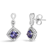Bids.com 10K White Gold Blue Purple Tanzanite and Diamond Halo Cushion Shaped Drop Earrings (I-J Color, I1-I2 Clarity) Earrings