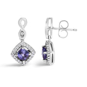 Bids.com 10K White Gold Blue Purple Tanzanite and Diamond Halo Cushion Shaped Drop Earrings (I-J Color, I1-I2 Clarity) Earrings