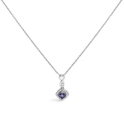 Bids.com 10K White Gold Blue Purple Tanzanite and Diamond Accent Cushion Drop Pendant Necklace - 18" Inches Necklaces