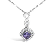 Bids.com 10K White Gold Blue Purple Tanzanite and Diamond Accent Cushion Drop Pendant Necklace - 18" Inches Necklaces