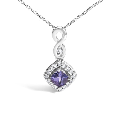 Bids.com 10K White Gold Blue Purple Tanzanite and Diamond Accent Cushion Drop Pendant Necklace - 18" Inches Necklaces